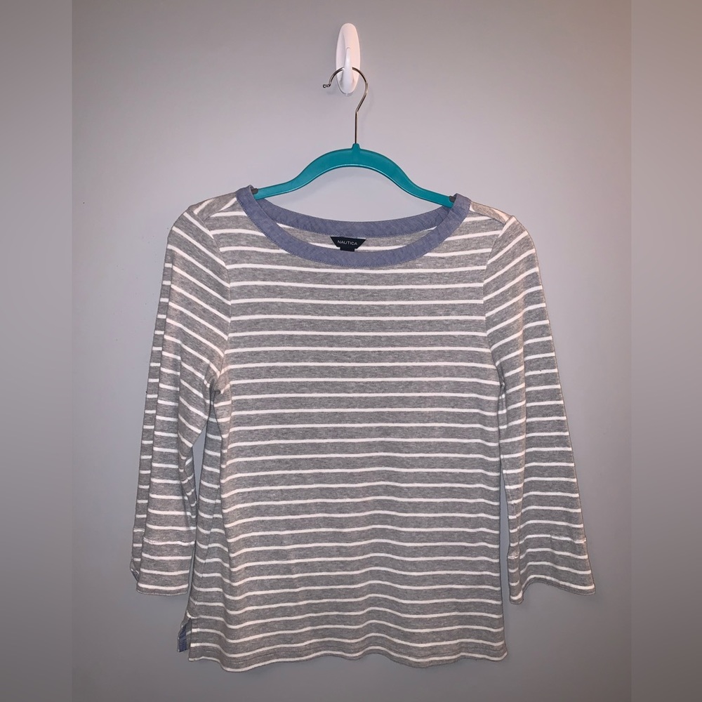 Nautica 100% Cotton Boatneck Striped 3/4 Sleeve Shirt